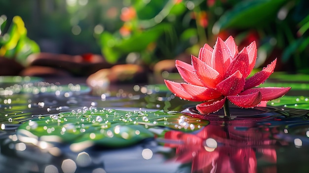 Foto lebendige rosa lotusblumen, die anmutig auf dem wasser schwimmen und eine ruhige und malerische szene in der natur erzeugen