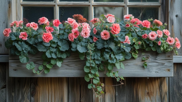 Lebendige rosa Petunien in einer Fensterbox an einem sonnigen Tag