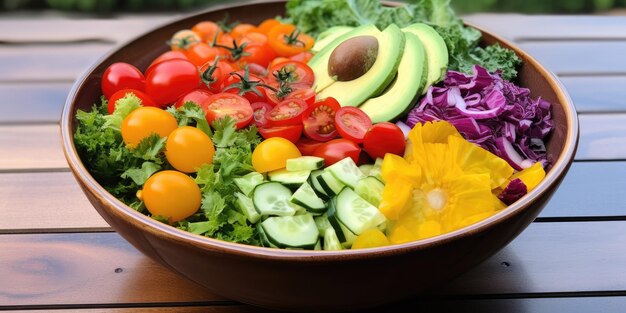 Lebendige Salatschüssel Garten Frische, knusprig und farbenfrohe, gesunde Anfänge