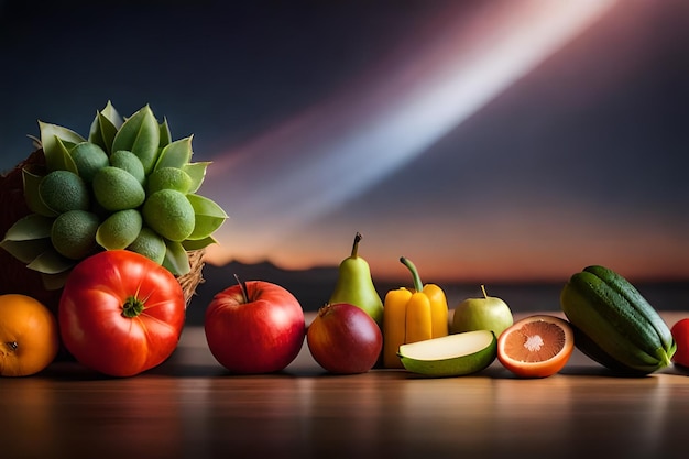 Lebendige Sammlung von gesundem Obst und Gemüse
