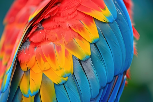 Foto lebendige scharlachrote makaa-federn vor dem hintergrund exotischer natur