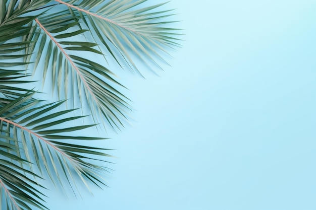 Lebendige Sommervibrationen Palmblätter auf pastellblauem Hintergrund Ein fesselndes Flachland