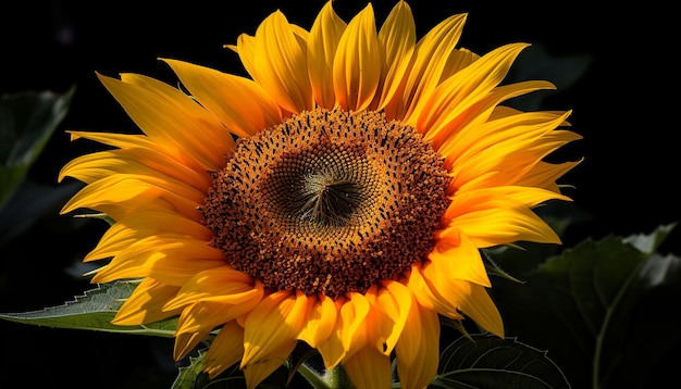 Lebendige Sonnenblumen, gelbe Blütenblätter, grüne Blätter, Bienen, Naturschönheit, erzeugt durch künstliche Intelligenz