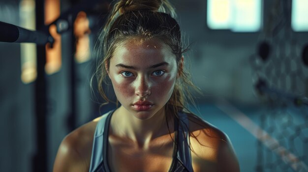 Foto lebendige sportbekleidung frauen, die sich in einem geschäftigen fitnessstudio entschlossen fühlen