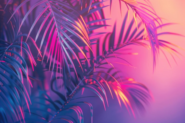 Lebendige tropische Blätter in holographischen Neonfarben Surrealistisches Konzept