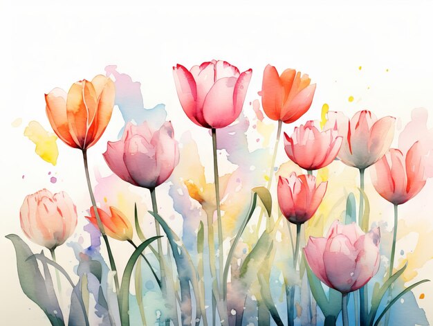 Foto lebendige tulpen in blüte eine lebhafte frühlings-wasserfarben-illustration, die von ki generiert wurde