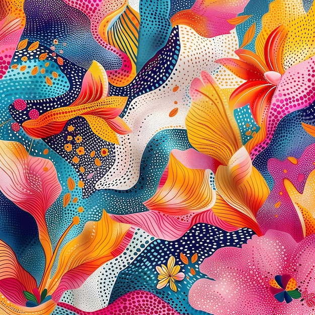 Lebendige und abstrakte Blumenmuster im Yoh Nagao-Stil