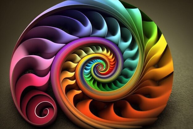 Lebendige und dynamische fraktale Spiralillustration mit farbenfrohen Formen und Mustern