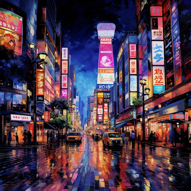 Lebendige und dynamische Straßen Tokios in der Nacht
