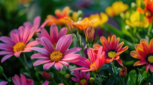 Lebendige und farbenfrohe Blumen blühen in einem Garten