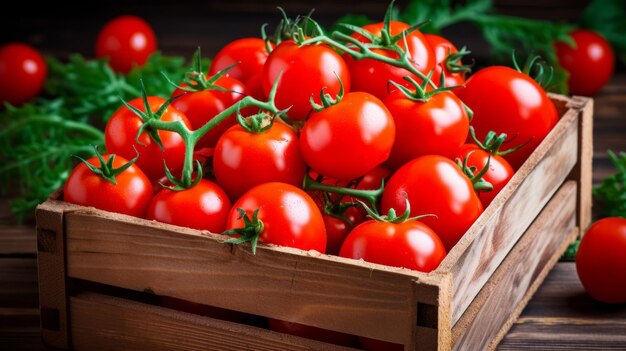 Lebendige und saftige, köstliche, reife Tomaten in einem bildperfekten Rahmen