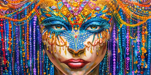 Foto lebendige venezianische karnevalsmaske und bokeh lightsxa