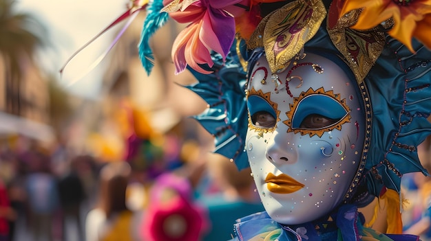 Lebendige venezianische Maske im Karneval Feiern festliche Atmosphäre mysteriöse Eleganz traditionelle Veranstaltung kulturelle Maskerade italienischer Stil KI