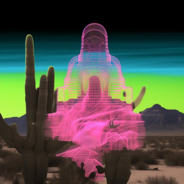 Foto lebendige visionen erkundung der neon-madonna in einer minimalen pilcrow tucson glitched landschaft