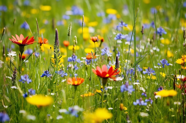 Lebendige Wildblumen bedecken eine Wiese