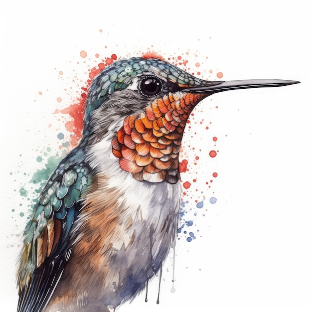 Lebendiger Aquarell-Kolibri auf weißem Hintergrund