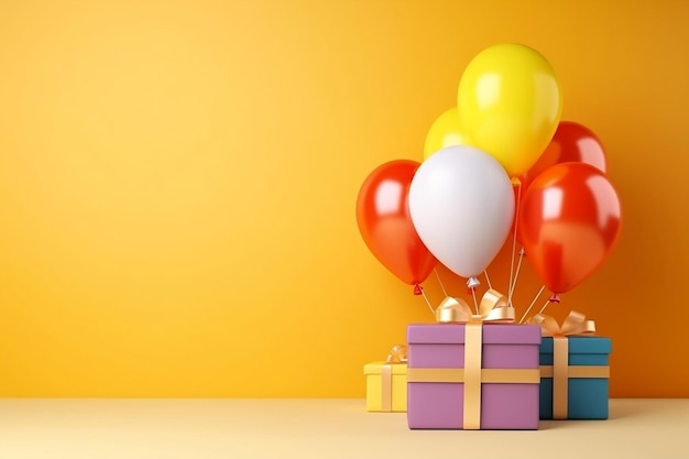 Lebendiger Ballonstrauß mit gebundener Geschenkbox. Generative KI