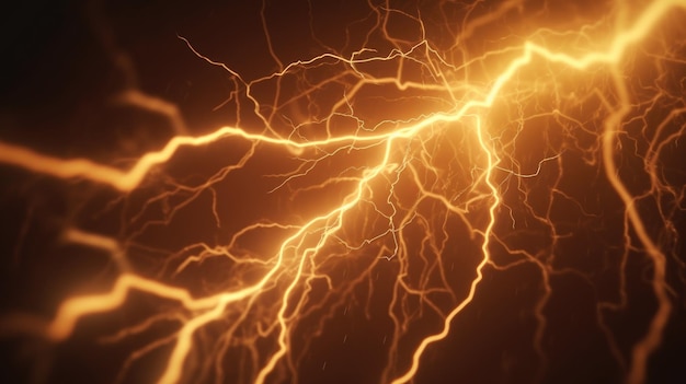 Lebendiger Blitz auf gelbem Energiehintergrund fängt die Kraft und die donnerhafte Energie ein