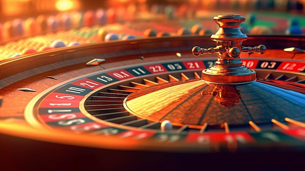 Lebendiger Casino-Roulette-Tisch mit reichlich Chips, leicht erkennbares Archivbild mit generativer KI