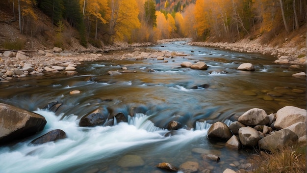 Lebendiger Fluss inmitten des Herbstwaldes