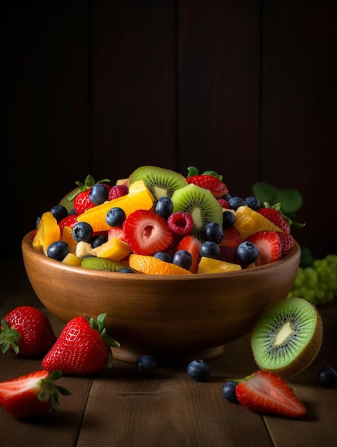 Lebendiger Fruchtsalat mit einer Mischung aus saisonalen Früchten