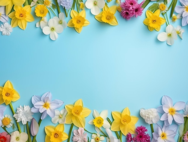 Lebendiger Frühlingsblüten-Hintergrund mit Kopierraum ein farbenfrohes Blumenarrangement