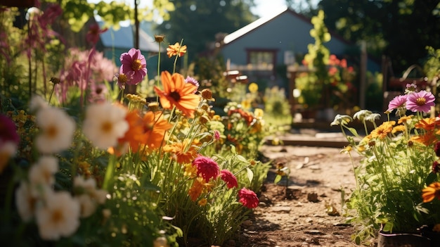 Foto lebendiger garten, voller bunter blumen, tag der erde