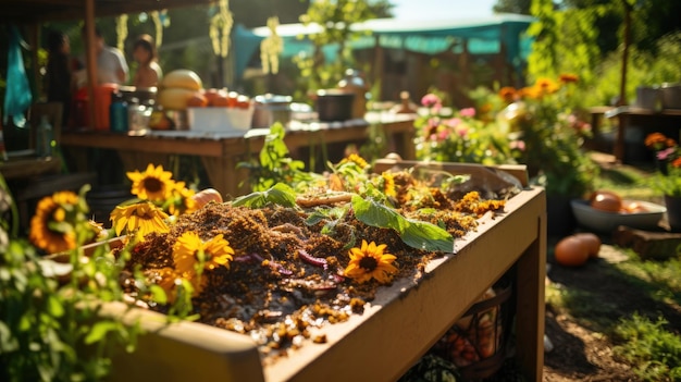 Lebendiger Garten voller schöner Blumen am Tag der Erde