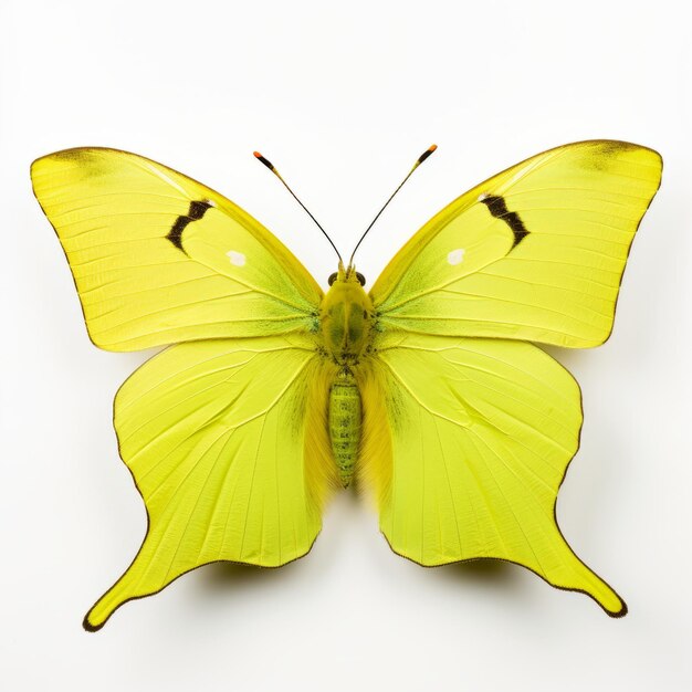 Foto lebendiger gelber schmetterling auf weißem hintergrund peter lippmann-stil