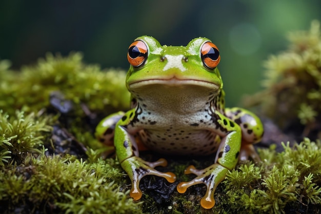 Lebendiger grüner Frosch auf Moos