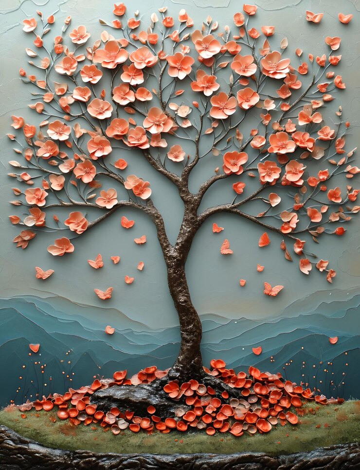 Lebendiger Korallenbaum in einer Berglandschaft, ruhige, majestätische Natur, Kunstwerke für Tapeten und