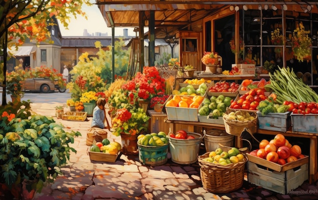 Lebendiger Markt mit Farben und Aromen. Generative KI