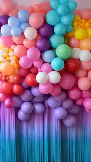 Foto lebendiger regenbogen-ballon-hintergrund mit quasten