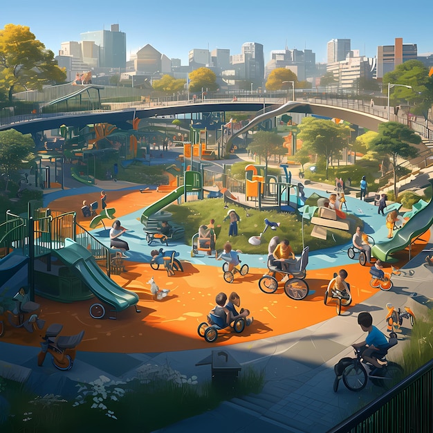 Lebendiger Stadtspielplatz mit inklusivem Design