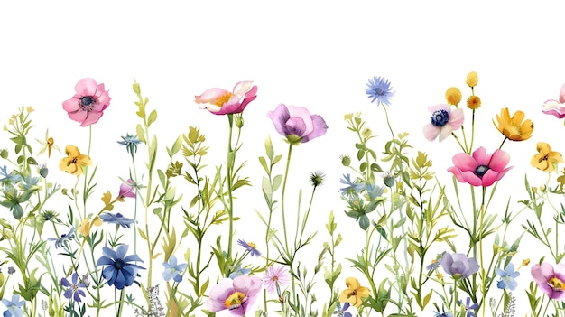 Lebendiges Aquarell-Wildblumen-Gartenmuster mit blühenden Blüten
