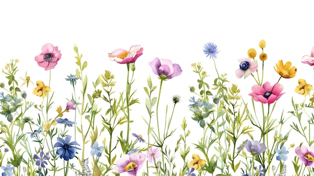 Foto lebendiges aquarell-wildblumen-gartenmuster mit blühenden blüten