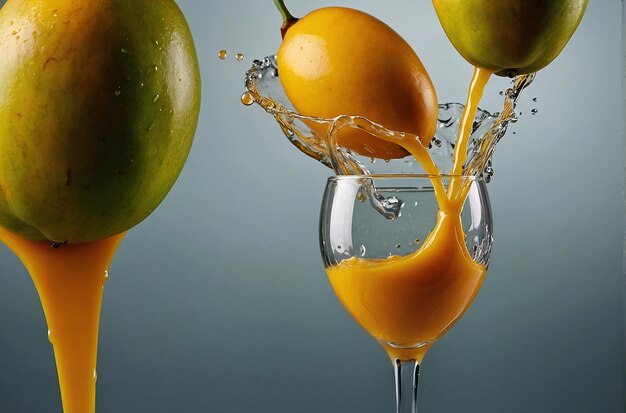 Foto lebendiges foto von mango juice pouring action