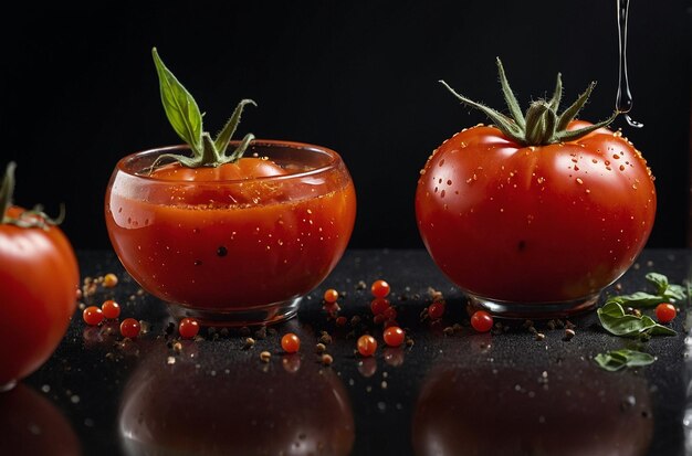 lebendiges Foto von Tomatensaft Schwarzer Pfeffer Garni