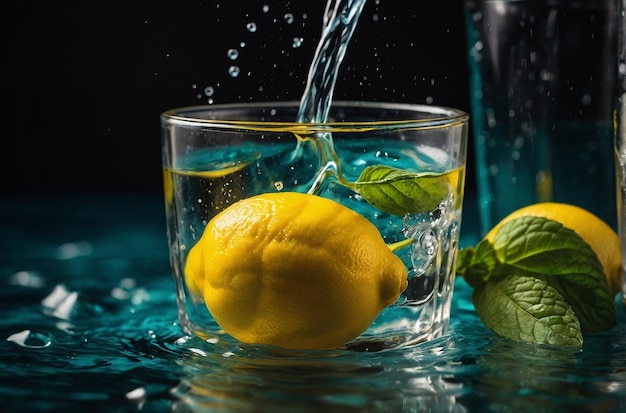 lebendiges Foto von Zitronensaft im Wasser