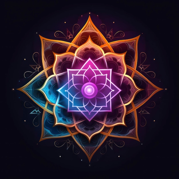 lebendiges heiliges Geometrie-Chakra mit dunklem Hintergrund