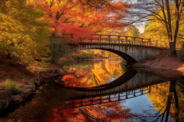 Lebendiges Herbstlaub rund um die Brücke, erstellt mit generativer KI