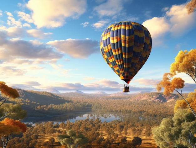 Foto lebendiges kaleidoskop aufregende reise in einem farbenfrohen heißluftballon