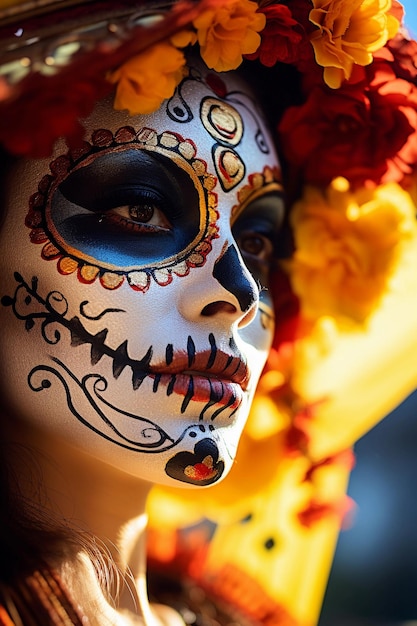 Lebendiges Porträt eines mexikanischen Mädchens als Catrina