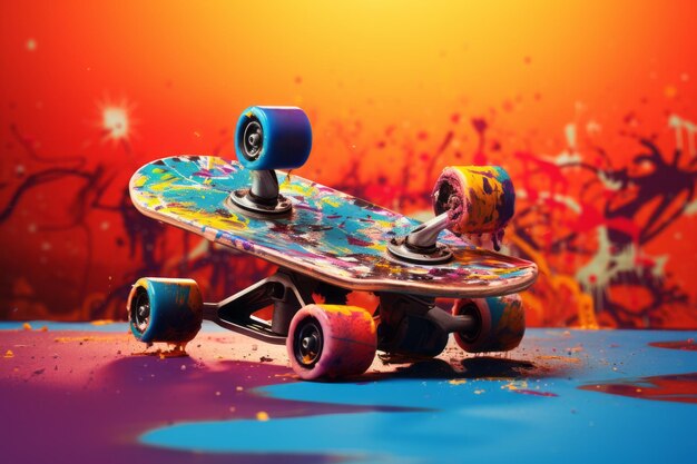 Lebendiges Skateboard-Abenteuer vor einem bunten Hintergrund