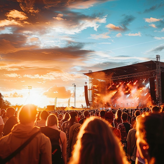 Lebendiges Sommermusikfestival Menschenmenge um die Bühne Bild