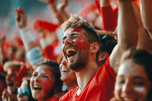 Lebendiges Sportstadion Fußballspiel mit jubelnden Fans