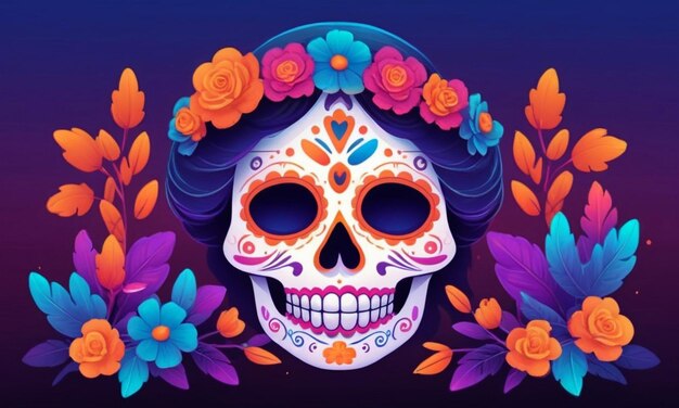 Lebendiges Sugar Skull-Design Dia de muertos Hintergrund