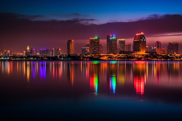 Lebendiges und farbenfrohes Downton San Diego mit wunderschönen Spiegelungen über der Bucht von San Diego