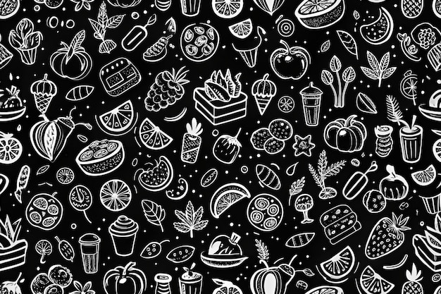 Lebensmittel-Hintergrundmuster und -Textur Ikonen für gesunde Ernährungslinien