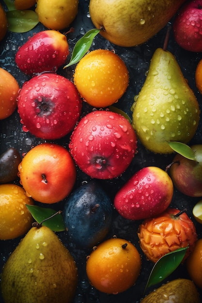 Foto lebensmittel obst wasser frisch gesund bio tropfen hintergrund vitamin erdbeergrün generative ki